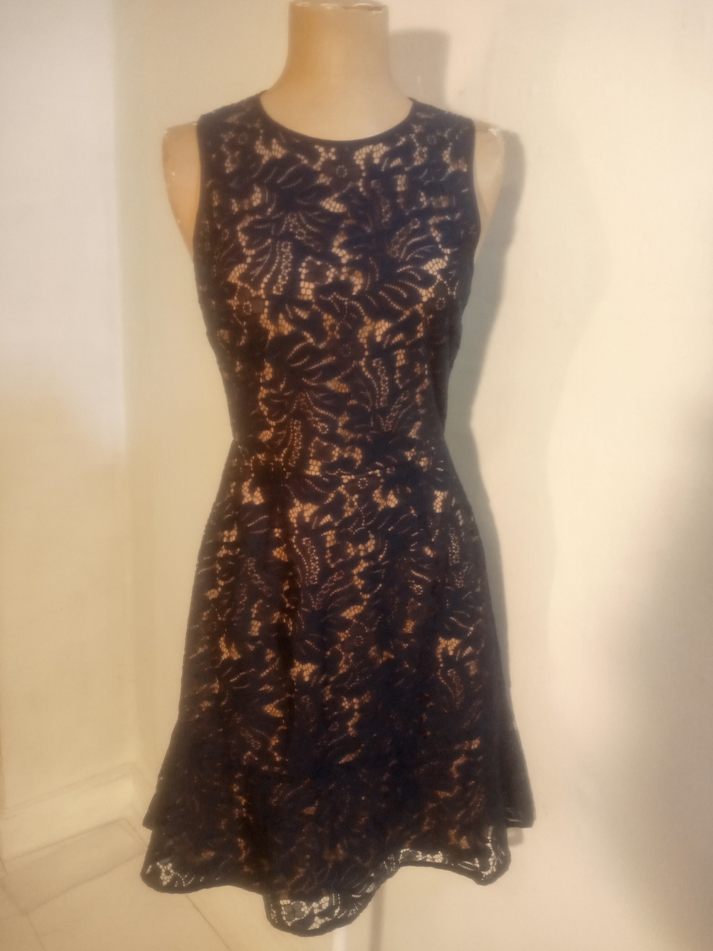 Banana Republic Navy Lace Dress with Nude Lining